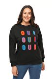 Kadın Büyük Beden Renkli Harf Nakışlı Siyah Sweatshirt