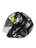 Sway 715 Şeffaf Vizörlü Yarım Motosiklet Scooter Kaskı L Beden Poison Black Grey Yellow