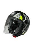 Sway 715 Şeffaf Vizörlü Yarım Motosiklet Scooter Kaskı L Beden Poison Black Grey Yellow