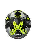 Sway 715 Şeffaf Vizörlü Yarım Motosiklet Scooter Kaskı L Beden Poison Black Grey Yellow