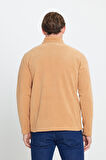 Erkek Karamel Anti-pilling Tüylenme Yapmayan Standart Fit Bato Yaka Soğuk Geçirmez Polar Sweatshirt