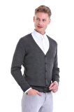 Gri V Yaka Regular Fit Yünlü Triko Hırka | M