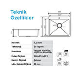 Crauf Poli 6301 PVD Füme Tek Gözlü 51x58 cm Paslanmaz Çelik Mutfak Eviyesi