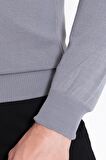 Gri Bisiklet Yaka Triko Kazak | XL
