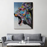 Renkli Kükreyen Aslan Kanvas Tablo, Pop Art, Sokak Sanatı-5316