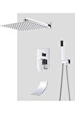 Banyo Bataryası Duş Seti Ankastre Krom Şelale 30x30 Tepe Duş 7 Yıl Garantili Sıva Altı Dahil