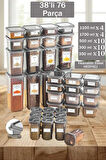 Diana 38'li 76 Parça Kare Saklama Kabı & Baharatlık Seti 4x(1700ML 1100ML)10x(500ML350ML300 ML)