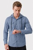 DeepSEA Mavi Kapüşonlu Likralı Kot Gömlek – Slim Fit Çıt Çıt Kapamalı Erkek Gömlek 2300396