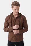 DeepSEA Kahve Kapüşonlu Likralı Kot Gömlek – Slim Fit Çıt Çıt Kapamalı Erkek Gömlek 2300396