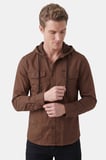 DeepSEA Kahve Kapüşonlu Likralı Kot Gömlek – Slim Fit Çıt Çıt Kapamalı Erkek Gömlek 2300396