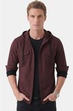 DeepSEA Mürdüm Kapüşonlu Likralı Kot Gömlek – Slim Fit Çıt Çıt Kapamalı Erkek Gömlek 2300396