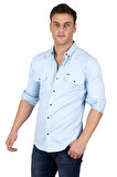 DeepSEA Erkek Buz Mavisi Slim Fit Dar Kesim Pamuklu Spor Gömlek Çıtçıtlı Likralı Gabardin Gömlek 2300421