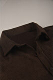 DeepSEA Erkek Kahve Kadife Fitilli Rahat Kesim Gömlek Yumuşak Dokulu Likralı Kadife Gömlek 2600758