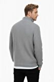DeepSEA Erkek Gri Yarım Fermuarlı Oversize Kesim Triko Kazak – %100 Pamuk, Yumuşak Dokulu Örgü Kazak 2608511