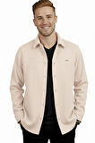 DeepSEA Erkek Krem Likralı Rahat Kalıp Cepsiz Kaşe Ceket – Çıt Çıtlı, Esnek Şık Model Ceket 2600760