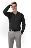 DeepSEA Erkek Füme Polo Yaka Fitilli Triko Kazak – %100 Pamuk, Esnek Dokulu, Modern Kalıp 2605305