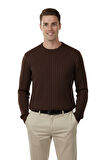 DeepSEA Erkek Kahve Rahat Kalıp Çizgi Dokulu Triko Kazak – Şık & Modern Tasarım 2605432