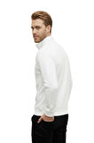 DeepSEA Erkek Beyaz Relax Fit İçi Polarlı %100 Pamuk Yarım Fermuarlı Dik Yaka Sweatshirt 2600760