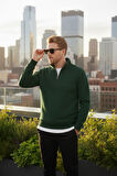 DeepSEA Erkek Yeşil Relax Fit İçi Polarlı %100 Pamuk Yarım Fermuarlı Dik Yaka Sweatshirt 2600760