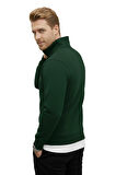 DeepSEA Erkek Yeşil Relax Fit İçi Polarlı %100 Pamuk Yarım Fermuarlı Dik Yaka Sweatshirt 2600760