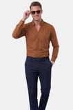 DeepSEA Açık Kahve Slim Fit Kolay Ütülenebilir Açık Dik Yaka Likralı Erkek Gömlek 2602615