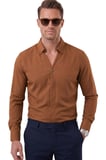 DeepSEA Açık Kahve Slim Fit Kolay Ütülenebilir Açık Dik Yaka Likralı Erkek Gömlek 2602615