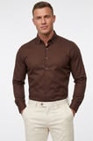 DeepSEA Kahve Slim Fit Likralı Kolay Ütülenebilir Gizli Düğmeli Erkek Gömlek 2602614