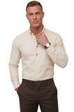 DeepSEA Krem Slim Fit Likralı Kolay Ütülenebilir Gizli Düğmeli Erkek Gömlek 2602614