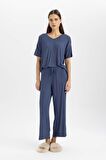 DeFacto Regular Fit V Yaka Kısa Kollu Casual Pijama Üstü-Fall in Love B6181AX24SPIN113
