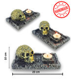 Kuru Kafa Küçük Çubuk Tütsülük ve Tealight (Altın)
