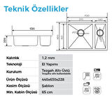 Crauf Stella 4563 PVD Bakır 1,5 Gözlü Sağ Paslanmaz Çelik Mutfak Eviyesi