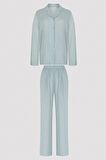 Base Josie Green Striped Uzun Kollu Pijama Takımı
