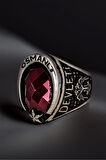 Erkek Yakut Taşlı Osmanlı Devleti Yazılı Selçuklu Kartalı Ve Arma İşlemeli 925 Ayar Gümüş Yüzük