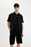 DeFacto Regular Fit Düz Paça Gabardin Bermuda Şort C5397AX24SMBK81