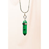 Krizopraz Doğal Taşı Zincirli El Yapımı Tasarımlı Kolye Uç: 3,5 cm Zincir: 20 cm Kutulu