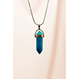 Aquamarin Doğal Taşı Zincirli El Yapımı Tasarımlı Kolye Uç: 3,5 cm Zincir: 20 cm Kutulu