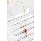 316L Çelik Zincir Kırmızı Balık Model Gold Renk Kadın Kolye