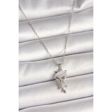 316L Çelik Gümüş Renk Zincir Zirkon Taşlı Kedi Model Kadın Kolye