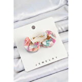 Pirinç Mermer Desenli Vintage Yarım Halka Model Gold Renk Kadın Küpe