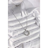 316L Çelik Gümüş Renk Zincir Zirkon Taş Detaylı Bombeli Halka Model Kadın Kolye