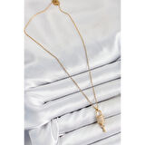 316L Çelik Zirkon Taşlı Kilit Ve Sallantılı Anahtar Model Gold Renk Kadın Kolye