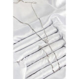 Pirinç Zirkon Taşlı Ezme Zincirli Kutup Yıldızı Model Gümüş Renk Y Kolye