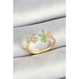 Pirinç Kalp Figürlü Zirkon Taşlı Gold Renk Ayarlanabilir Kadın Yüzük