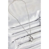 316L Çelik İnci Detaylı Hilal Tavşan Model Gümüş Renk Kadın Kolye