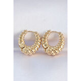 Pirinç Gold Renk Tırtık Detay Bombeli Halka Küpe