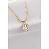 316L Çelik Zincir Altın Renk Mermer Desenli Minimal Smile Kolye
