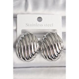 Pirinç Gümüş Renk İşlemeli Oval Model Kadın Küpe