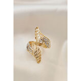 Ayarlamalı Gold Renk Metal Zirkon Taşlı Kanat Yüzük