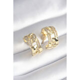 Pirinç Gold Renk Zirkon Taş Detay Zincir Model Kadın Küpe