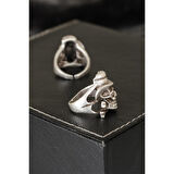 Kuru Kafa Tasarımlı Eskitme Gümüş Renkli Ayarlamalı Model Erkek Yüzük